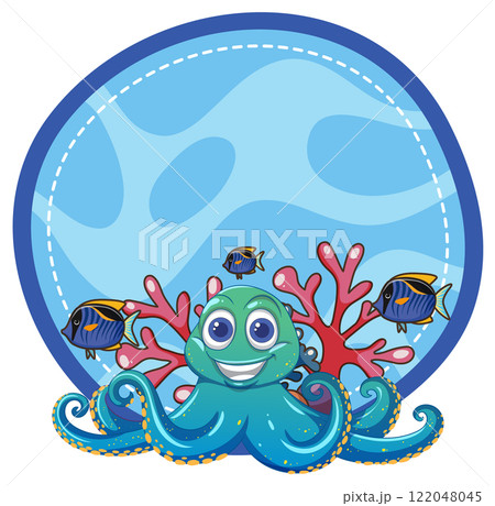 Cheerful Octopus in Coral Reef 122048045