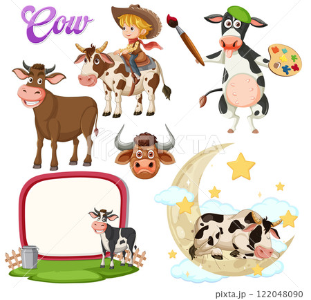 Whimsical Cow Illustrations and Farm Scenes 122048090