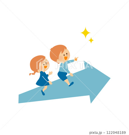 矢印 目標を目指し成長する子供たちのイメージイラスト 矢印 目標を目指し成長する子供たちのイメージイラスト 122048189