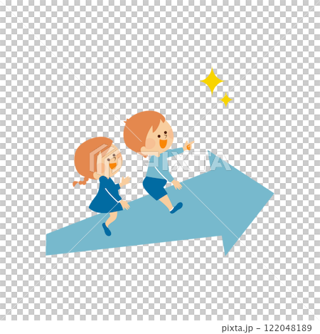 矢印 目標を目指し成長する子供たちのイメージイラスト 矢印 目標を目指し成長する子供たちのイメージイラスト 122048189