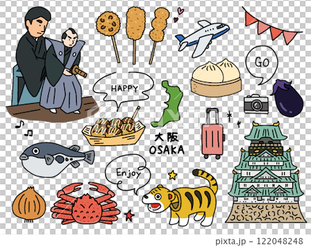 Osaka hand drawn illustration set 122048248