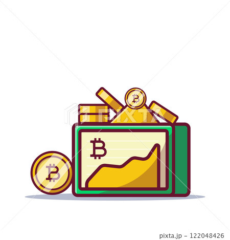 business concept. bitcoin price rises cartoon icon illustration flat style on white background for web, landing page, ads, advertisement, sticker, banner, flier 122048426