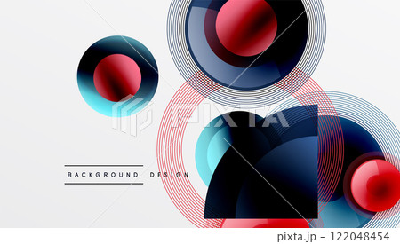 Abstract composition of overlapping circles with smooth gradients and transparency effects. Clean and modern design emphasizing depth, symmetry a minimal aesthetic Abstract composition of overlapping circles with smooth gradients and transparency effects. Clean and modern design emphasizing depth, symmetry a minimal aesthetic 122048454