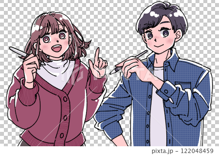 ペンを持つ笑顔の男女 ペンを持つ笑顔の男女 122048459