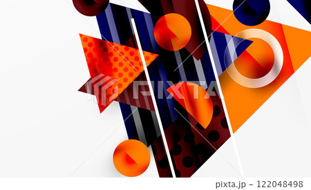 Modern Abstract Design with Overlapping Transparent Triangles and Circles Modern Abstract Design with Overlapping Transparent Triangles and Circles 122048498