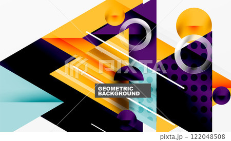 Sleek abstract background - layered triangles with vibrant gradient tones. Semi-transparent shapes add depth and contemporary aesthetic 122048508