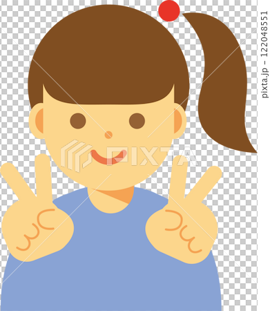 Illustration of a smiling woman making a peace sign Illustration of a smiling woman making a peace sign 122048551