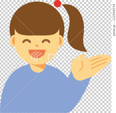 一個微笑的女人舉起一隻手的圖標 122048554