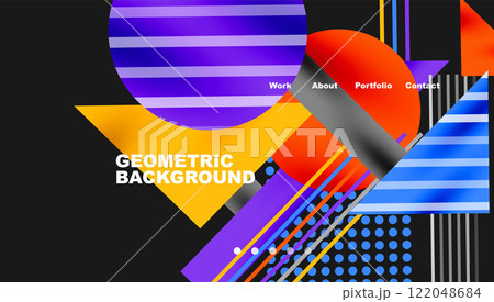 Geometric Abstract Background with Bold Shapes and Contrasting Colors. Circles, triangles, squares and lines with shadow effect Geometric Abstract Background with Bold Shapes and Contrasting Colors. Circles, triangles, squares and lines with shadow effect 122048684