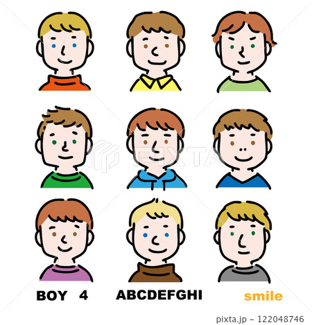 色々な白人の男子・男性のイラストセット(微笑み） 122048746