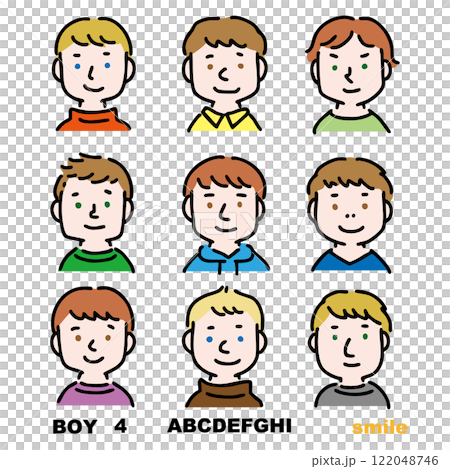 色々な白人の男子・男性のイラストセット(微笑み） 122048746