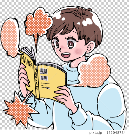 Illustration of a boy reading manga 122048784
