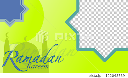 Ramadan Kareem design with mosque and star. Islamic holy month greetings 122048789
