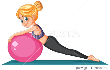 Girl Exercising with Fitness Ball Girl Exercising with Fitness Ball 122048969