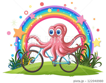 Octopus Riding a Bicycle Under Rainbow Octopus Riding a Bicycle Under Rainbow 122048980