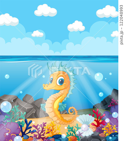 Colorful Seahorse in Vibrant Coral Reef 122048993