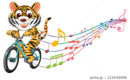 Tiger Riding Bike with Musical Notes Tiger Riding Bike with Musical Notes 122048996