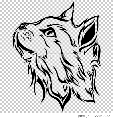 Wolf head silhouette. Powerful, majestic, and wild. Ideal for tattoos and design 122049022