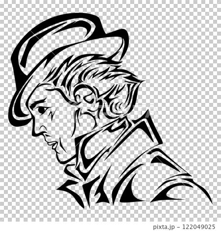 Man in hat silhouette. Mysterious, stylish, and classic Man in hat silhouette. Mysterious, stylish, and classic 122049025