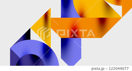 Detailed composition of circles, semicircles, and triangles with glossy effects and smooth gradients. A sleek and modern vector design for creative and tech-inspired projects 122049077