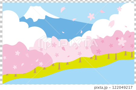 春のかわいい桜と富士山イラスト背景素材 122049217