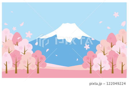 春のかわいい桜と富士山イラスト背景素材 春のかわいい桜と富士山イラスト背景素材 122049224