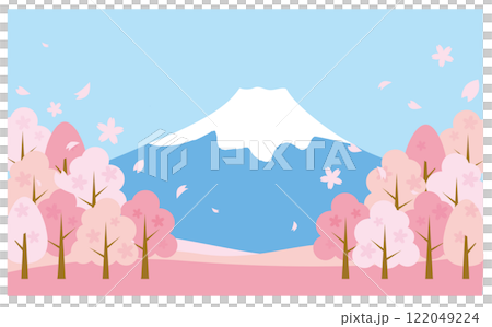 春のかわいい桜と富士山イラスト背景素材 春のかわいい桜と富士山イラスト背景素材 122049224