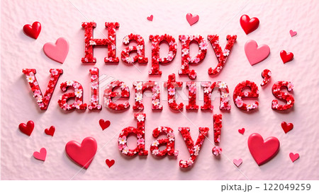 Happy Valentine's Day inscription made of flowers and hearts. Poster, banne 122049259