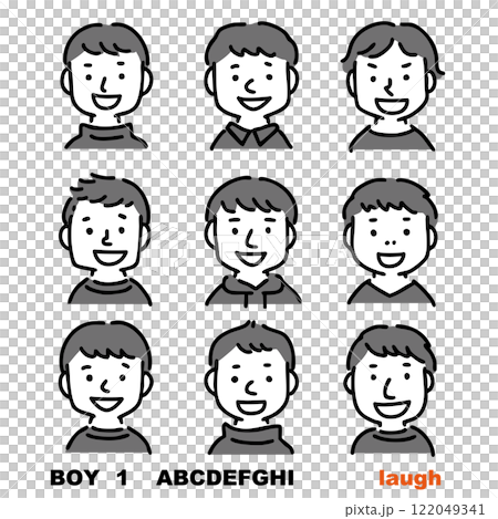 Various young Asian and Japanese boys and men face icons smiling 122049341