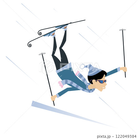 Winter sport. Skiing girl.  Falling down skier woman. Isolated on white background 122049384