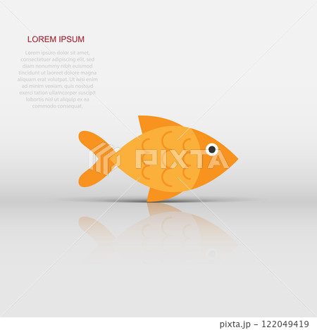 Fish sign icon in flat style. Goldfish vector illustration on white isolated background. Seafood business concept. Fish sign icon in flat style. Goldfish vector illustration on white isolated background. Seafood business concept. 122049419