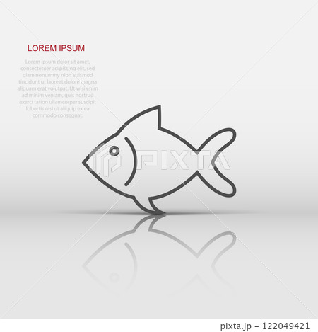 Fish sign icon in flat style. Goldfish vector illustration on white isolated background. Seafood business concept. Fish sign icon in flat style. Goldfish vector illustration on white isolated background. Seafood business concept. 122049421