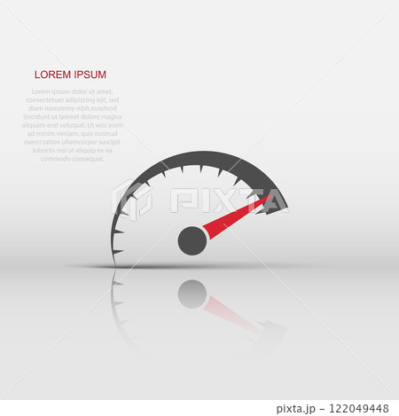 Speedometer level sign icon in flat style. Accelerate vector illustration on white isolated background. Motion tachometer business concept. 122049448
