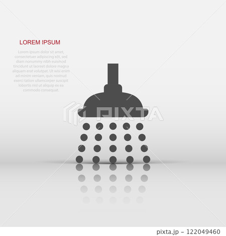 Shower sign icon in flat style. Bathroom water device vector illustration on white isolated background. Wash business concept. 122049460