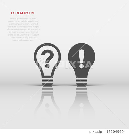 Problem solution icon in flat style. Light bulb idea vector illustration on white isolated background. Question and answer business concept. 122049494