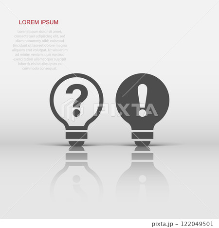 Problem solution icon in flat style. Light bulb idea vector illustration on white isolated background. Question and answer business concept. Problem solution icon in flat style. Light bulb idea vector illustration on white isolated background. Question and answer business concept. 122049501