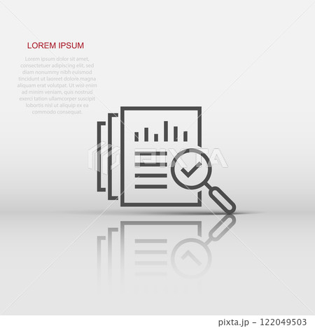 Audit document icon in flat style. Result report vector illustration on white isolated background. Verification control business concept. Audit document icon in flat style. Result report vector illustration on white isolated background. Verification control business concept. 122049503
