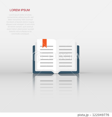 Open book icon in flat style. Literature vector illustration on isolated background. Library business concept. 122049776