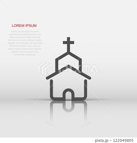 Church icon in flat style. Chapel vector illustration on white isolated background. Religious building business concept. 122049805