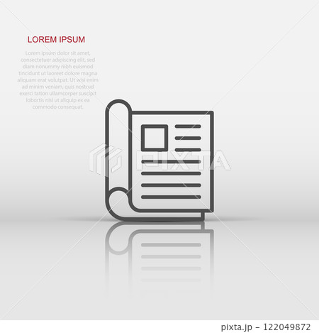 Magazine page icon in flat style. News vector illustration on white isolated background. Brochure business concept. 122049872