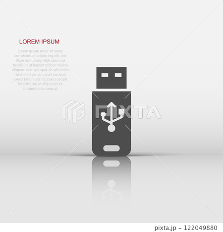 Usb drive icon in flat style. Flash disk vector illustration on white isolated background. Digital memory business concept. 122049880