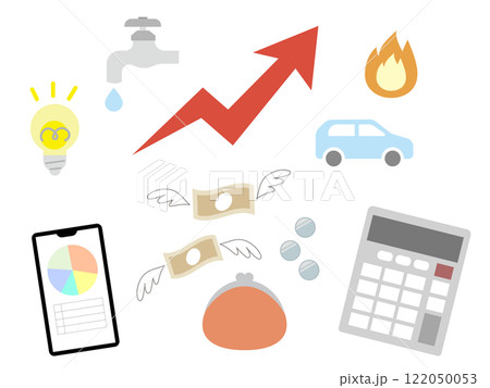 生活費の上昇をイメージしたイラスト　物価高・インフレーションを象徴 122050053