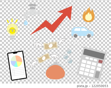 生活費の上昇をイメージしたイラスト　物価高・インフレーションを象徴 122050053