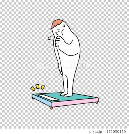 Skinny person measuring his weight 122050150