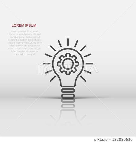 Innovation icon in flat style. Lightbulb with cogwheel vector illustration on white isolated background. Idea business concept. Innovation icon in flat style. Lightbulb with cogwheel vector illustration on white isolated background. Idea business concept. 122050630