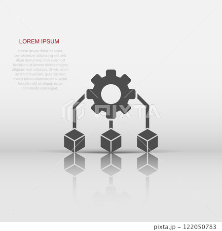 Api technology icon in flat style. Algorithm vector illustration on white isolated background. Gear with arrow business concept. Api technology icon in flat style. Algorithm vector illustration on white isolated background. Gear with arrow business concept. 122050783