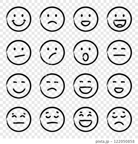 Emojis faces icon in hand drawn style. Doddle emoticons vector illustration on isolated background. Happy and sad face sign business concept. 122050858