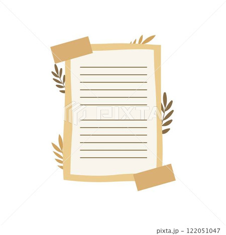 Aesthetic Blank Brown Paper Note Office Stationery with Sticky Tape and Leaf Decoration 122051047