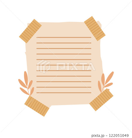 Aesthetic Blank Brown Paper Note Office Stationery with Sticky Tape and Leaf Decoration Aesthetic Blank Brown Paper Note Office Stationery with Sticky Tape and Leaf Decoration 122051049