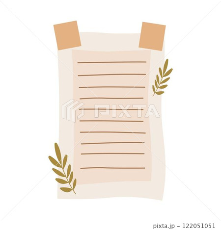 Aesthetic Blank Brown Paper Note Office Stationery with Sticky Tape and Leaf Decoration Aesthetic Blank Brown Paper Note Office Stationery with Sticky Tape and Leaf Decoration 122051051